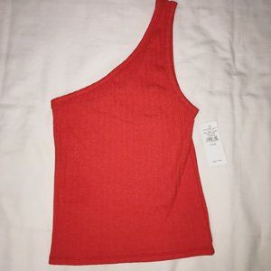 One Shoulder Red Ribbed Top